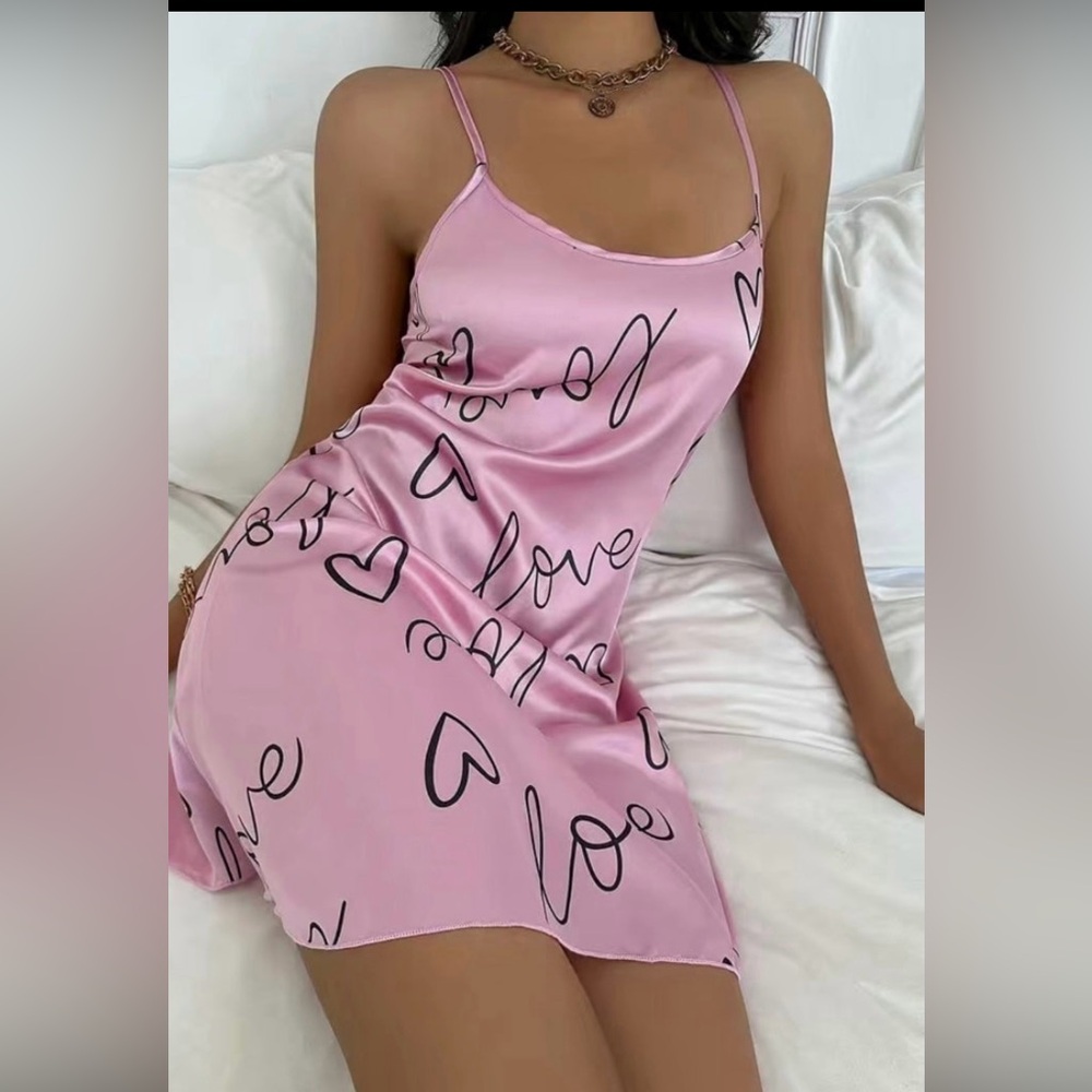 ❗️FINAL PRICE❗️LOVE Letter Print Crisscross Slip Nightdress Sleepwear Nightie - Picture 7 of 9